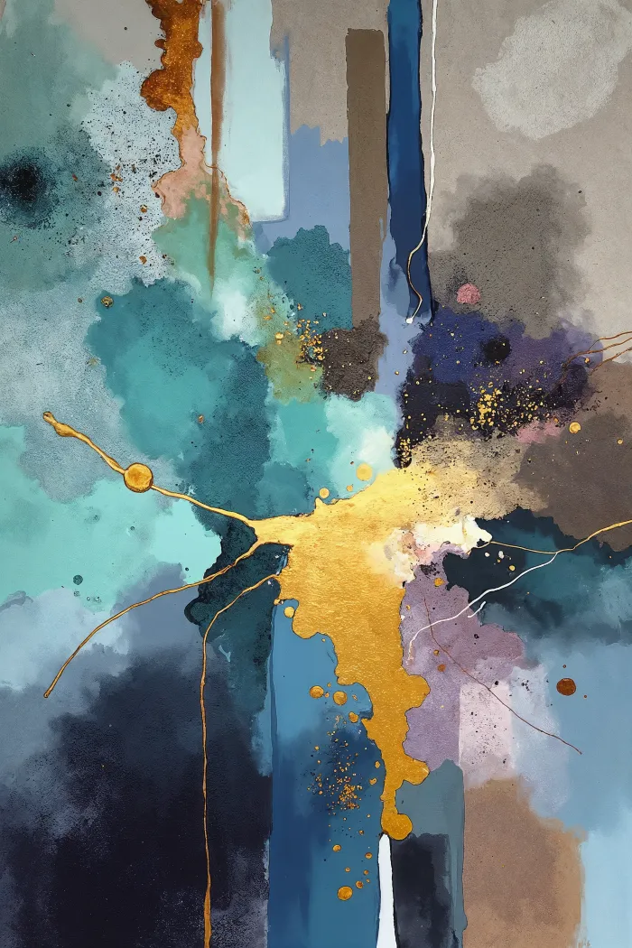 Blue and Gold Abstract Splash Canvas Print wall art print | PrintPosters.in